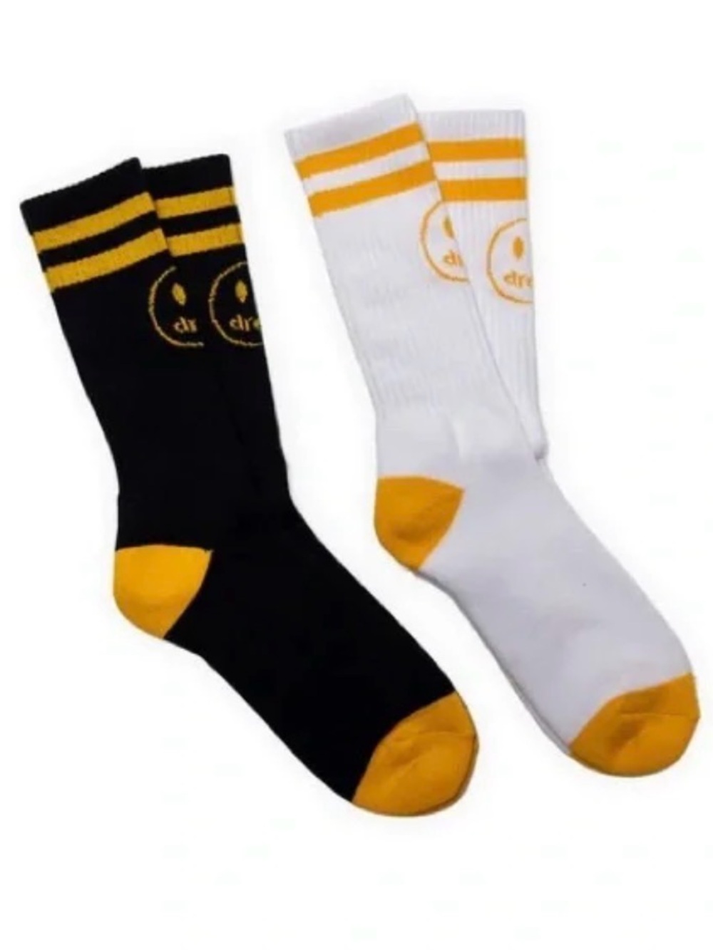 NWT 2 Pairs Drew House Black White Mascot Stripe Socks DH-S101-MC2BKWH